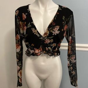 Black Floral Sheer Crop Top